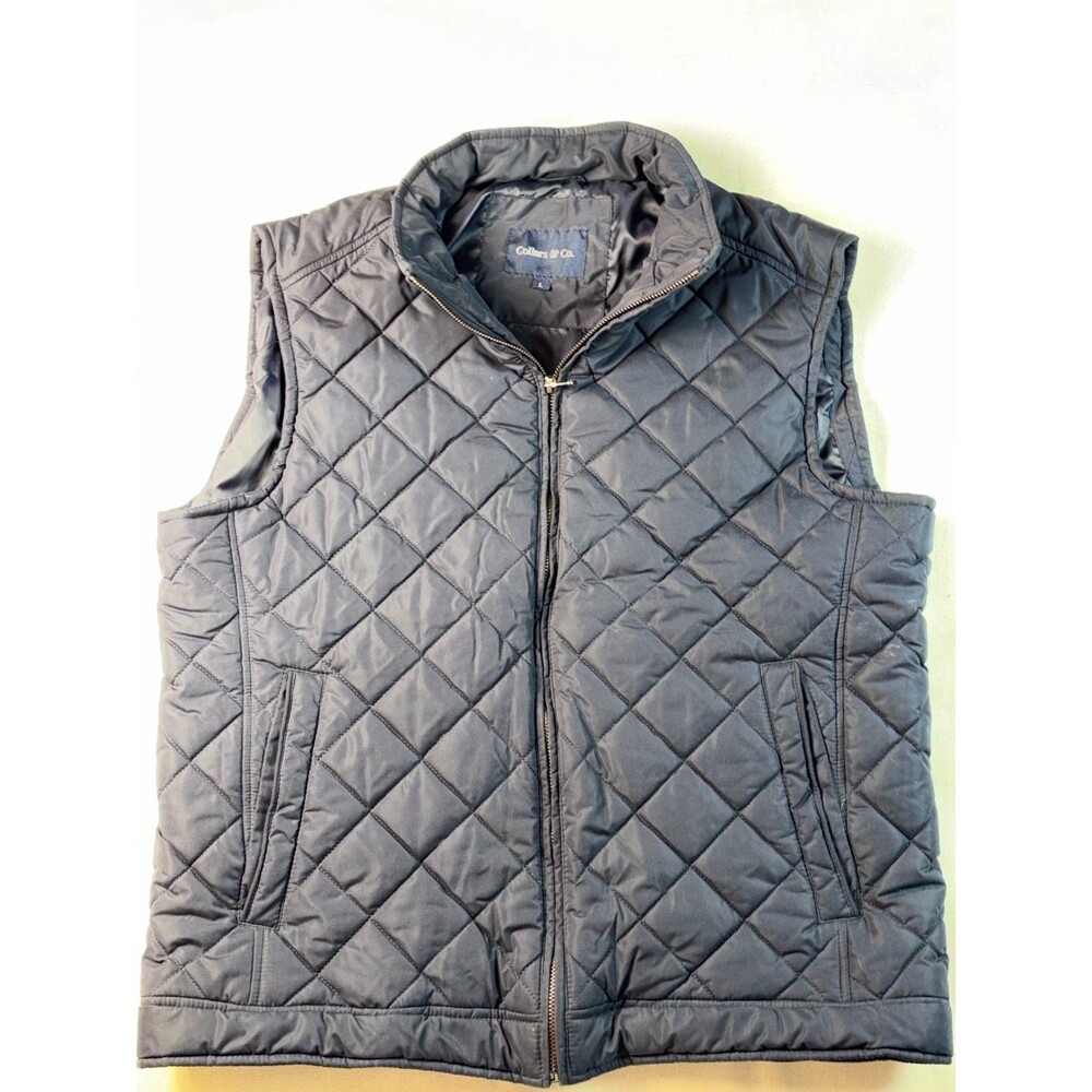 Collar & Co Mens Large Black Quilted Vest Full Zip Outerwear Puffer Layer